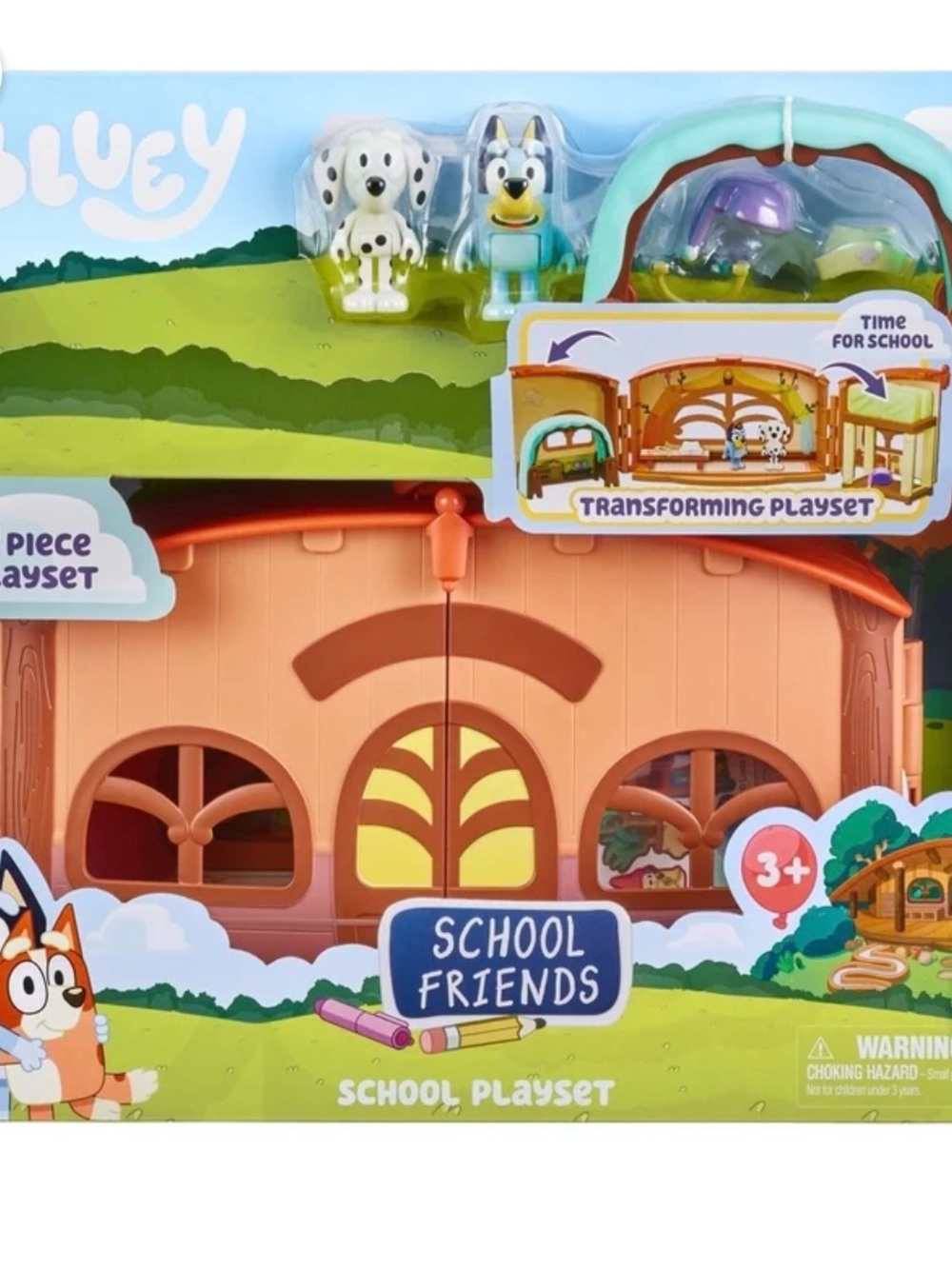Bluey, School Friends Calypso's School, Chloe and Bluey 3 inch Figures & Playset